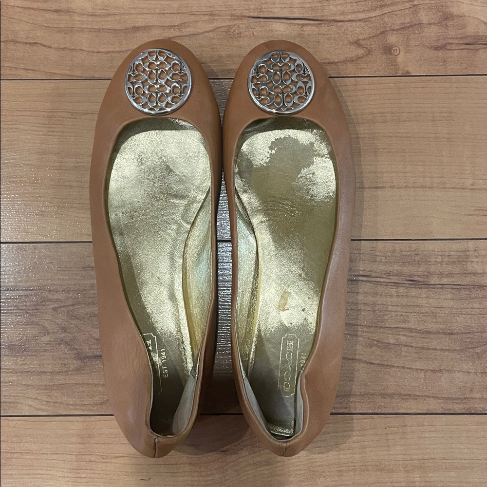 Coach Tan Flats with Silver Accents